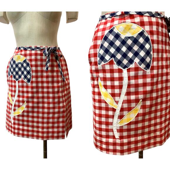 Vintage 60s Mod David Smith Red White Gingham Tennis Skort w Large Tulip | W 28" - Picture 5 of 10